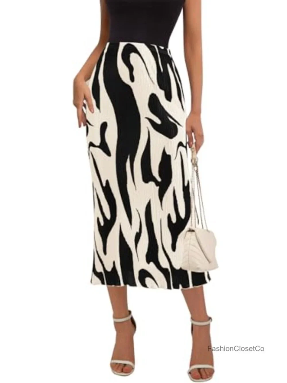 High Waist Pleated Midi Skirt Women Summer Graphic Print Flowy Long A-Line